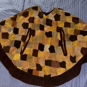 1970s Vintage Hippie Patchwork Suede Poncho